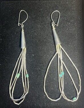 Vtg Sterling Silver Liquid Silver Fringe Dangle Earrings Southwestern Boho